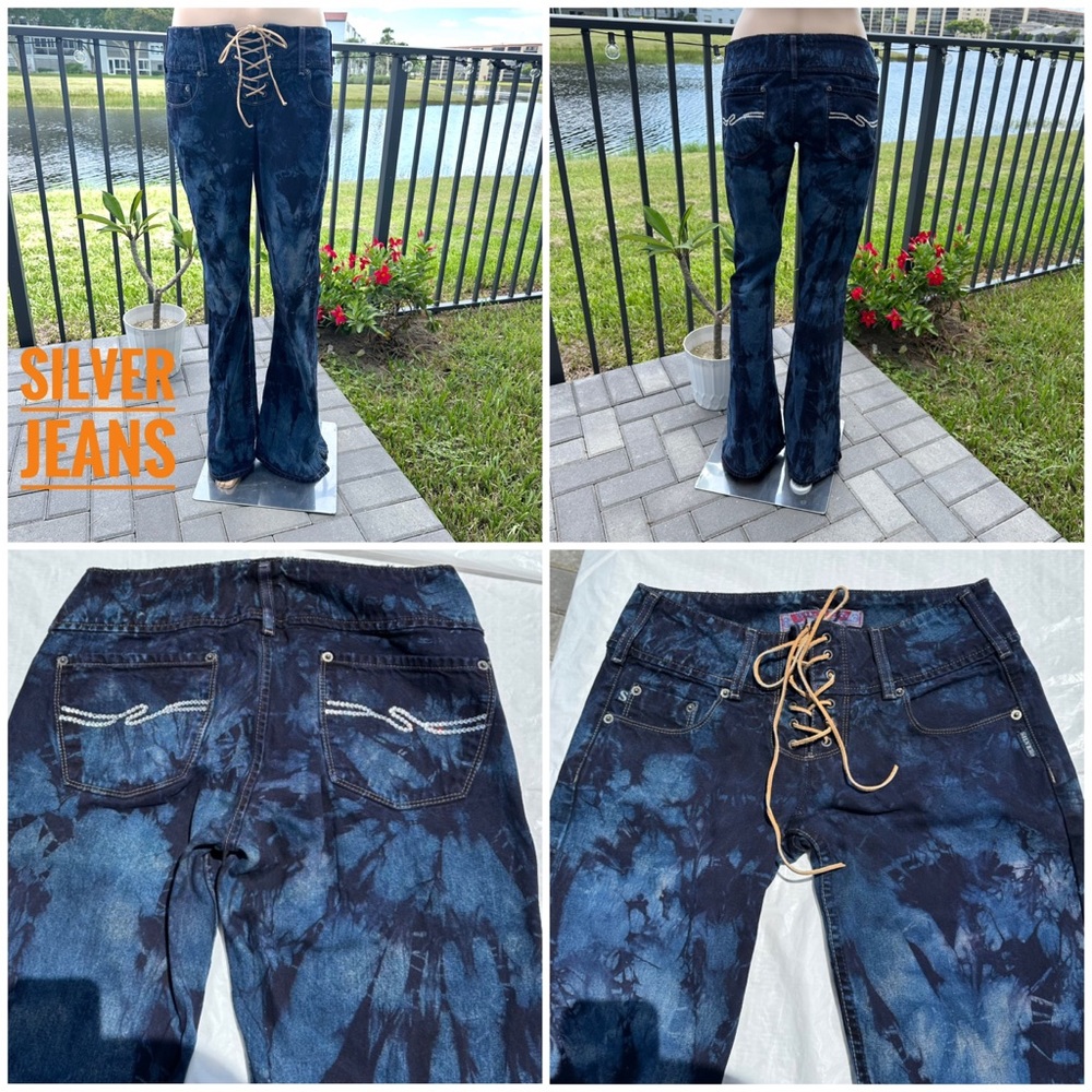Silver Jeans tie dye,acid washed hip hugger, low waist, flare, bell bottom jeans